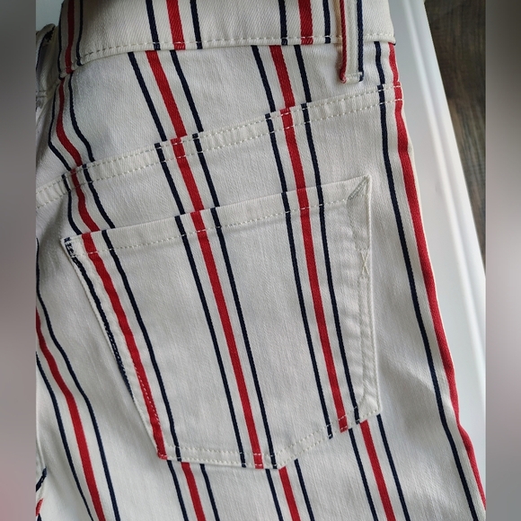 Express Women's High Waisted Striped Button Fly Cropped Wide Leg Jeans Stretch - Picture 6 of 17